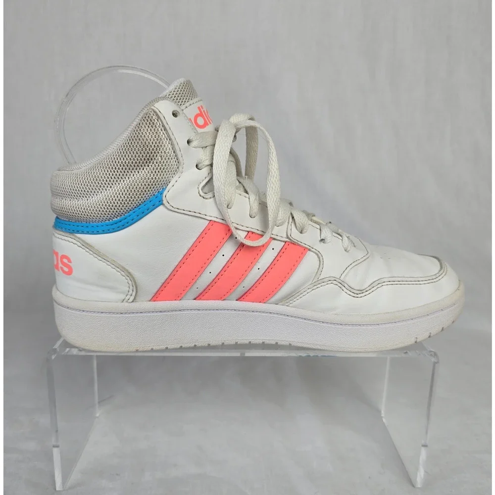 Adidas Hoops 3.0 Mid Top Sneakers Youth Size 3 White Peach SHW 675001
